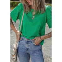 Bright Green Eyelet Embroidered Patchwork Shift Top - L thumbnail