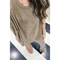 Sage Green Vintage Washed Short Dolman Sleeve Oversized T Shirt - L thumbnail