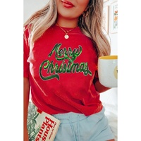 Red Merry Christmas Graphic Crewneck T Shirt - S thumbnail