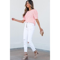 Pink Flower Geometric Textured Button Short Sleeve Top - XL thumbnail