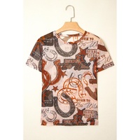Brown Western Horseshoe Printed Mesh T Shirt - L thumbnail