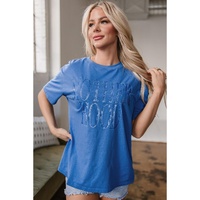Sky Blue Vintage MOTHERHOOD Letter Graphic T Shirt - L thumbnail