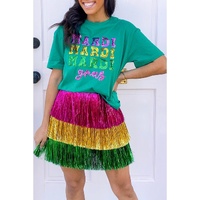 Sea Green Sequin Mardi Gras Letter Graphic T Shirt - L thumbnail