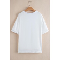 White Loose Half Sleeve Hi Low Hem T Shirt - M thumbnail