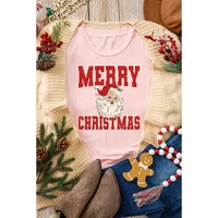 Pink MERRY CHRISTMAS Santa Claus Printed T Shirt - 3XL thumbnail