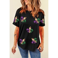 Black Mardi Gras Symbol Patched Crewneck T Shirt - S thumbnail