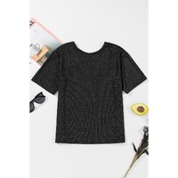 Black Bow Decor Glittery Short Sleeve Top - XL thumbnail