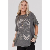 Dark Grey Kindness Butterflies Graphic Mineral Wash Loose Tee - L thumbnail