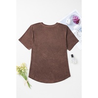 Chestnut Mineral Wash Criss Cross V Neck Casual T Shirt - L thumbnail