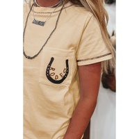 Apricot RODEO Horseshoe Embroidered Patch Pocket T Shirt - L thumbnail