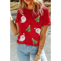 Red Santa Clause Christmas Tree Print Tee - S thumbnail
