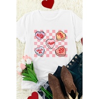 White Checkered Valentines Heart Printed Crewneck T Shirt - XL thumbnail