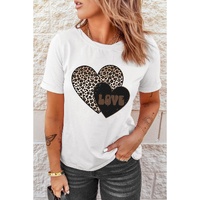 White Leopard LOVE Double Heart Printed Valentines Graphic Tee - 2XL thumbnail