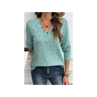 Moonlight Jade Buttoned V Neck Textured Knit Long Sleeve Top - 2XL thumbnail
