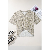 Gray Leopard Print Half Sleeve V Neck Loose Fit T Shirt - L thumbnail