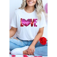 White Heart LOVE Patched Pattern Crewneck Valentines T Shirt - 3XL thumbnail