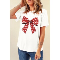 White Heart Bow Printed Crewneck Valentines T Shirt - XL thumbnail