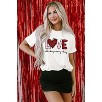White Valentine LOVE Heart Shape Crew Neck Graphic Tee - 2XL thumbnail