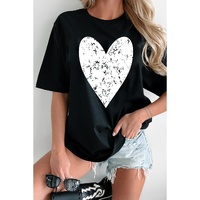 Black Valentines Heart Printed Round Neck T Shirt - XL thumbnail