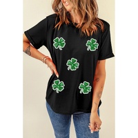 Black Four Leaf Clover Graphic St. Patricks Crewneck Tee - XL thumbnail