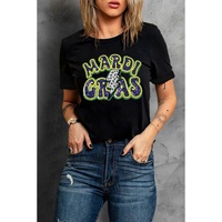 Black MARDI GRAS Lightning Graphic Short Sleeve Top - S thumbnail