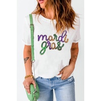 White Sequin mardi gras Graphic T Shirt - L thumbnail