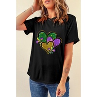 Black Fleur de Lis Heart Printed Mardi Gras T Shirt - XL thumbnail