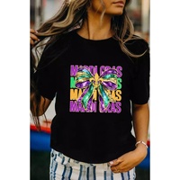 Black MARDI GRAS Fleur de Lis Bowknot Printed Crewneck Tee - 2XL thumbnail