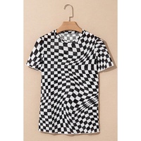 Black Checker Mesh Crew Neck T Shirt - L thumbnail