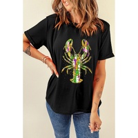 Black Mardi Gras Lobster Heat Transfer Graphic T Shirt - M thumbnail