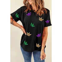 Black Mardi Gras Crown Patched Graphic T Shirt - 2XL thumbnail