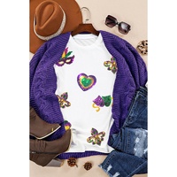 White Sequined Mardi Gras Symbolic Pattern Casual Tee - 3XL thumbnail