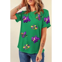 Bright Green Mardi Gras Sequin Patched Graphic Tee - 3XL thumbnail