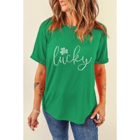 Bright Green Ceramic Rhinestone Lucky Clover Graphic Tee - 3XL thumbnail