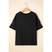 Black Sequin Crayfish Graphic Drop Sleeve High Low Tee - M thumbnail