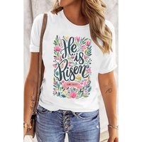 White He is Risen Floral Printed T Shirt - M thumbnail