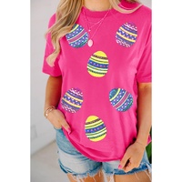 Rose Red Sequin Easter Egg Graphic Casual T Shirt - M thumbnail