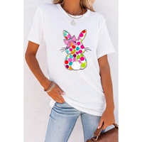 White Polka Dot Bow Rabbit Graphic Crewneck Easter Fashion Tee - M thumbnail