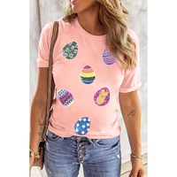 Pink Sequin Easter Eggs Graphic Crewneck T Shirt - M thumbnail