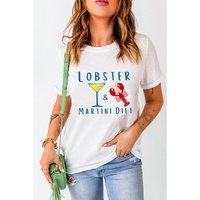 White LOBSTER MARTINI DIET Cocktail & Crawfish Print T Shirt - 2XL thumbnail