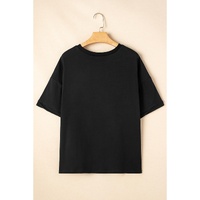 Black Sequin Crawfish Graphic High Low Loose T Shirt - M thumbnail