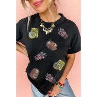 Black Sequin Crawfish Potato Lemon Corn Graphic Crewneck T Shirt - S thumbnail