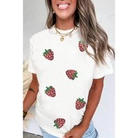 White Sequin Strawberry Patched Crew Neck T Shirt - 3XL thumbnail