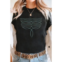 Black Western Fashion Geometric Embroidered T Shirt - XL thumbnail