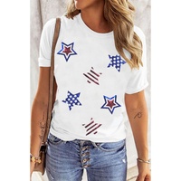 White USA Sequin Stars Patched Casual T Shirt - 3XL thumbnail