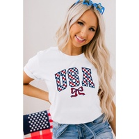 White Checkered USA Graphic Casual Tee - XL thumbnail