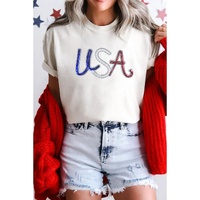 White Sequin USA Graphic Crew Neck Patriotic Tee - XL thumbnail