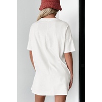 White Floral Print Half Sleeve Round Neck Oversized Tee - M thumbnail