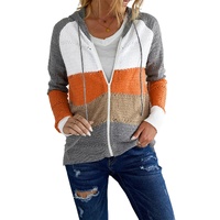 Gray Zipped Front Colorblock Hollow-out Knit Hoodie - M thumbnail