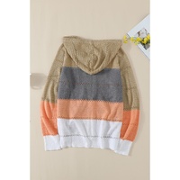 Azura Exchange Zipped Front Colorblock Hollow-out Knit Hoodie - M thumbnail